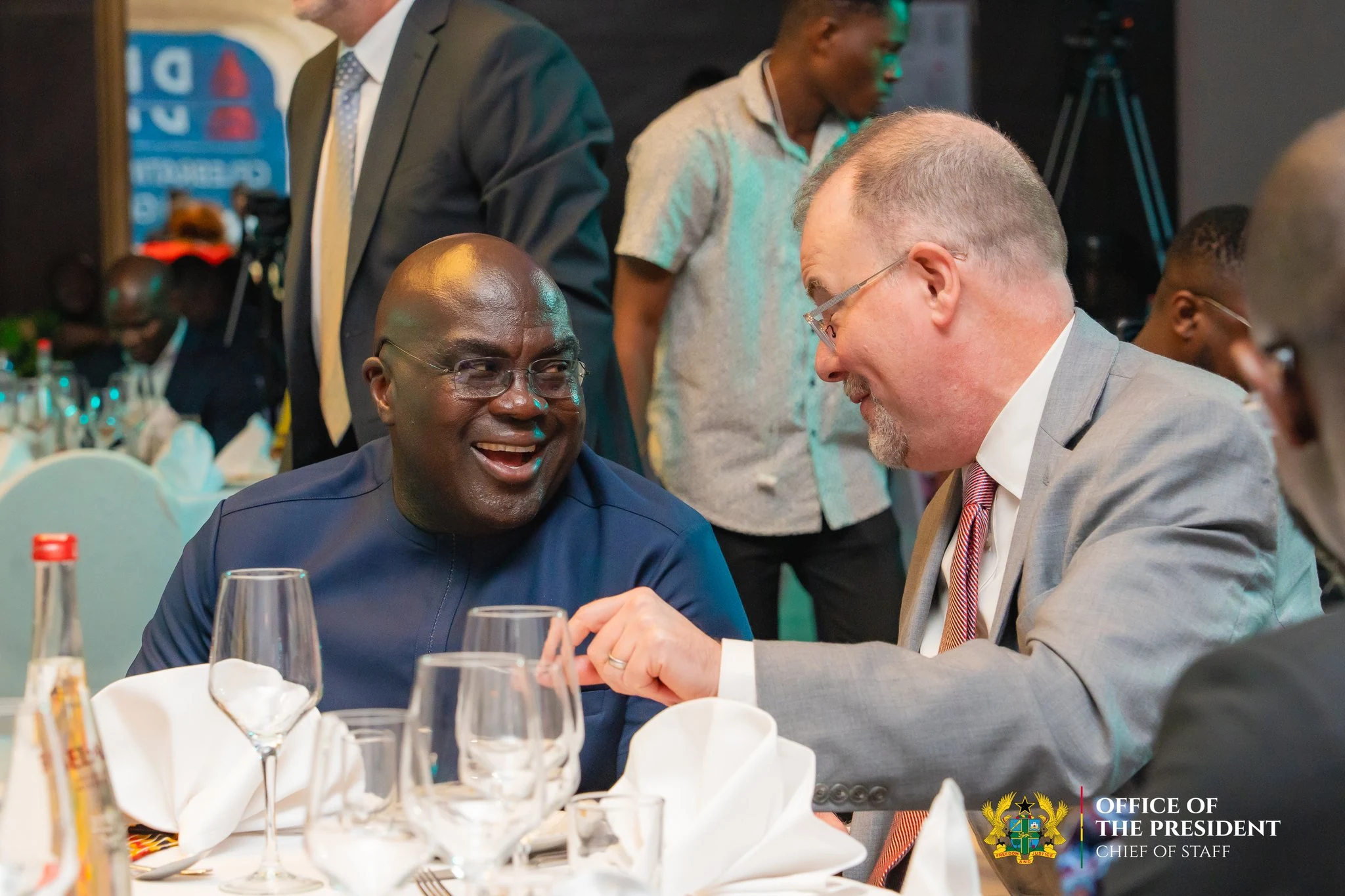 Sharing a laugh with a guest